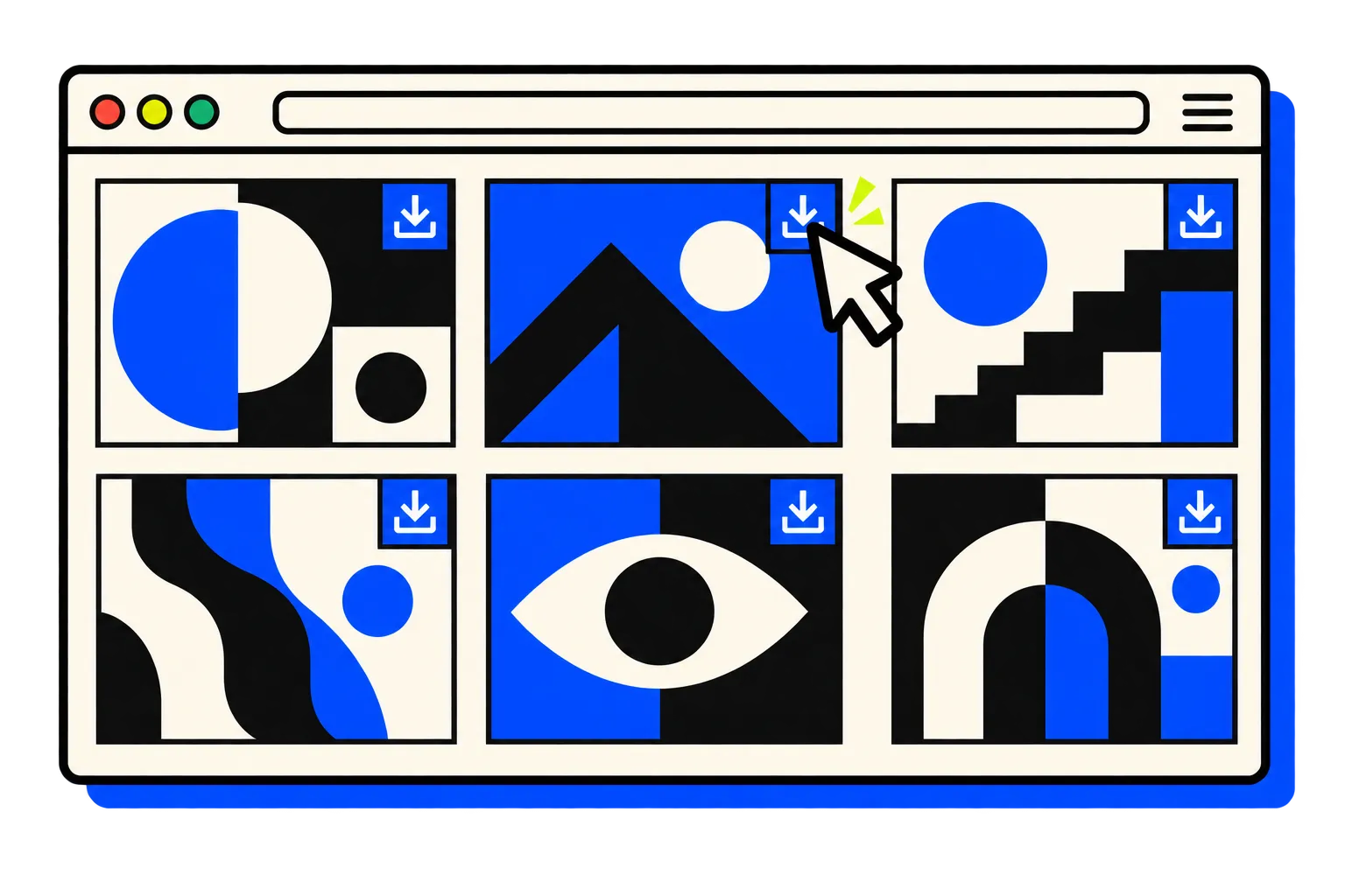 A project gallery with download controls over each image