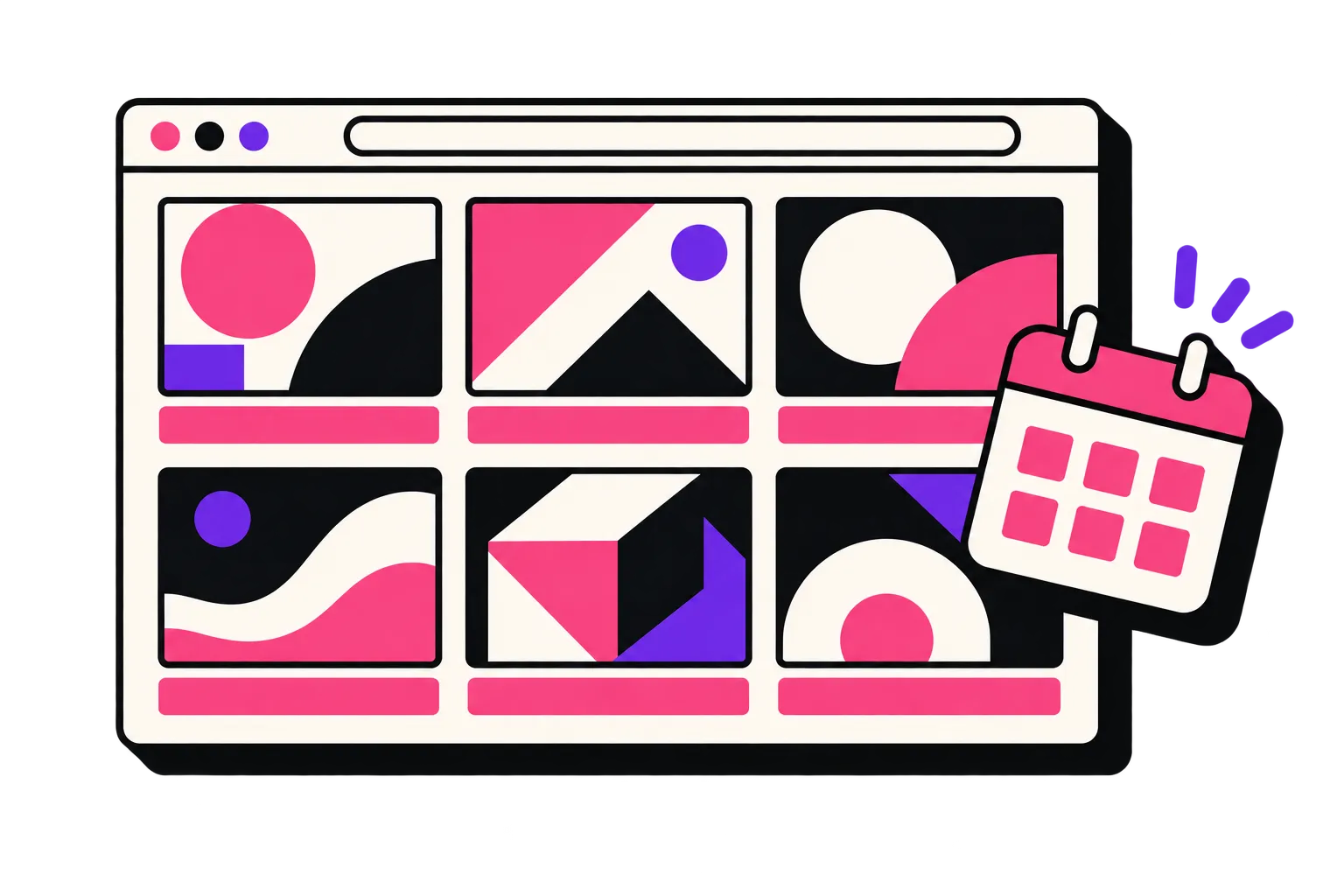 A design-shot feed with published-date lines beneath the images